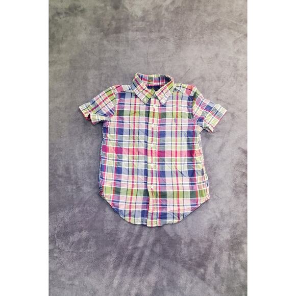 Ralph Lauren Boys Sz 4/4T Short Sleeve Blue Green Checkered Gingham Polo C24-54 - Picture 1 of 7